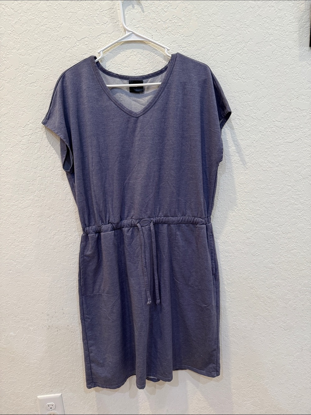 Everyday V‑Neck Drawstring Mini Dress in Slate Blue